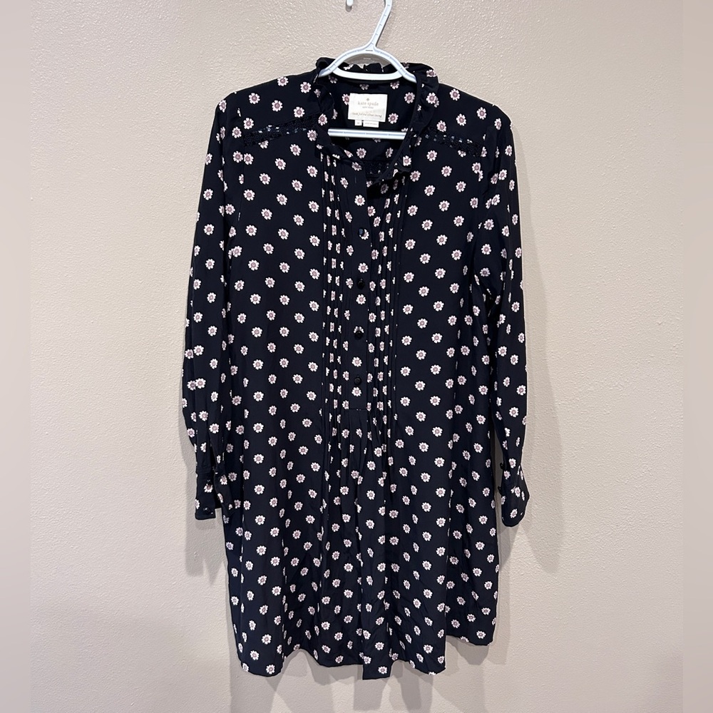 Kate Spade New York Ditzy Silk Swing Dress in Black Floral Mock Neck Size M EUC